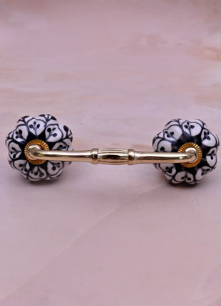 Black Design on White Ceramic Knob Door Pull