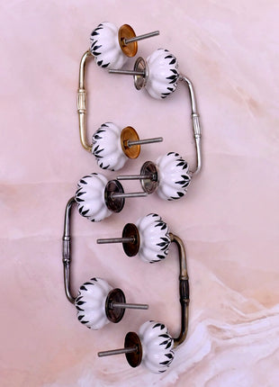 Black Design on White Ceramic Knob Door Pull