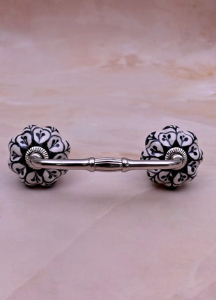 Black Design on White Ceramic Knob Door Pull