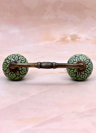 Black Design on Green Ceramic Knob Door Pull