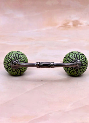 Black Design on Green Ceramic Knob Door Pull