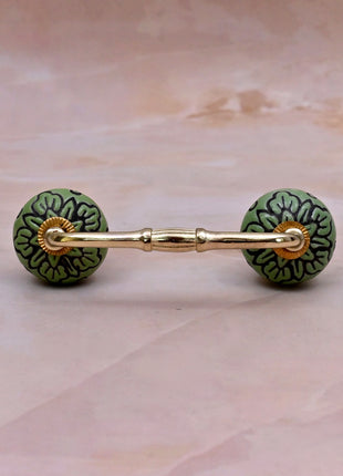 Black Design on Green Ceramic Knob Door Pull