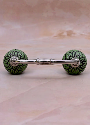 Black Design on Green Ceramic Knob Door Pull