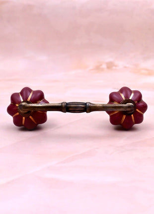 Golden Line on Dark Red Ceramic Knob Door Pull