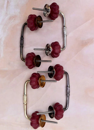 Golden Line on Dark Red Ceramic Knob Door Pull