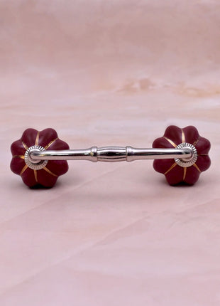 Golden Line on Dark Red Ceramic Knob Door Pull