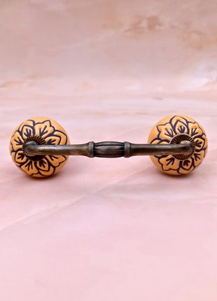 Black Design on Yellow Ceramic Knob Door Pull