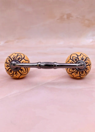 Black Design on Yellow Ceramic Knob Door Pull