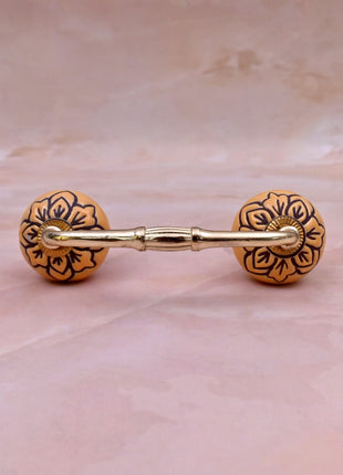 Black Design on Yellow Ceramic Knob Door Pull