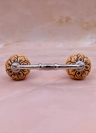 Black Design on Yellow Ceramic Knob Door Pull