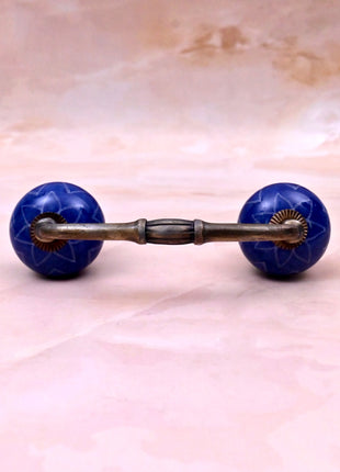 White Design on Blue Ceramic Knob Door Pull