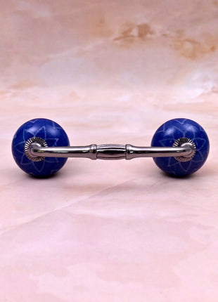 White Design on Blue Ceramic Knob Door Pull