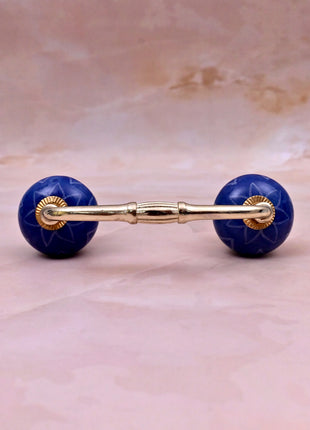 White Design on Blue Ceramic Knob Door Pull