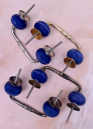White Design on Blue Ceramic Knob Door Pull