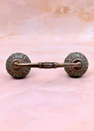 Dark Brown Design on Green Ceramic Knob Door Pull