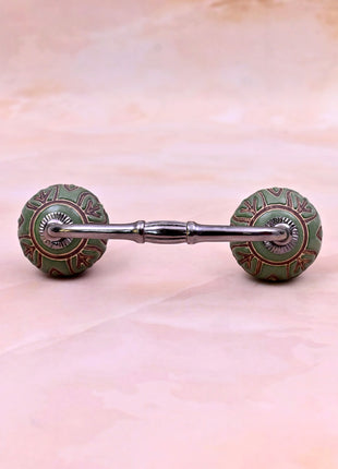 Dark Brown Design on Green Ceramic Knob Door Pull