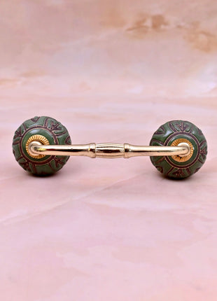 Dark Brown Design on Green Ceramic Knob Door Pull