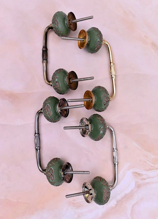 Dark Brown Design on Green Ceramic Knob Door Pull
