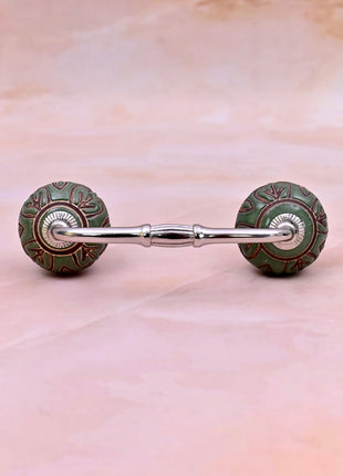 Dark Brown Design on Green Ceramic Knob Door Pull