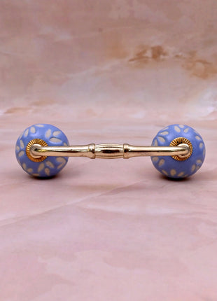 White Design on Soft Powder Blue Ceramic Knob Door Pull