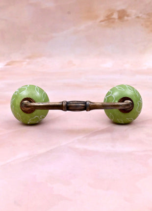 White Outline on Green Base Ceramic Knob Door Pull