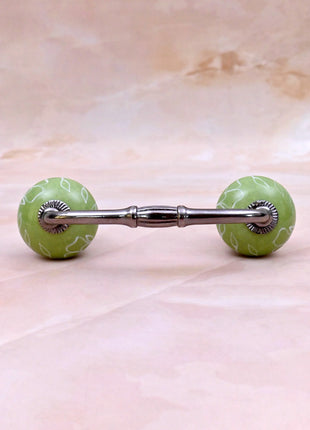 White Outline on Green Base Ceramic Knob Door Pull
