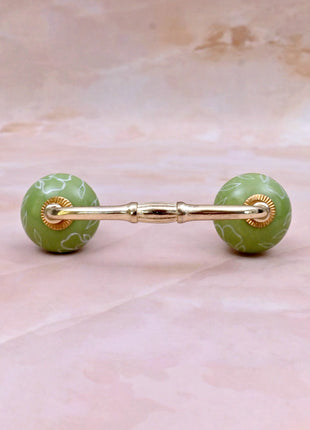 White Outline on Green Base Ceramic Knob Door Pull
