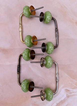 White Outline on Green Base Ceramic Knob Door Pull