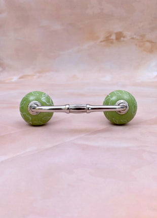 White Outline on Green Base Ceramic Knob Door Pull