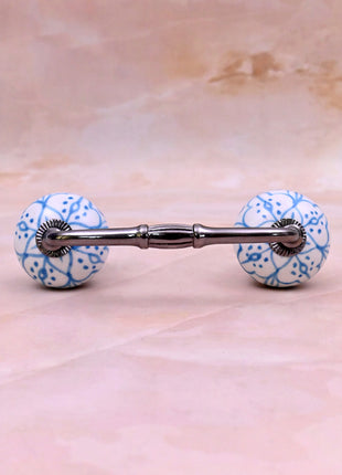 Blue Floral Pattern on White Ceramic Knob Door Pull