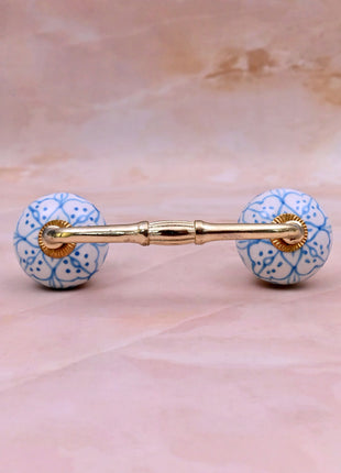 Blue Floral Pattern on White Ceramic Knob Door Pull