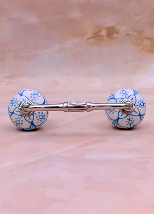 Blue Floral Pattern on White Ceramic Knob Door Pull