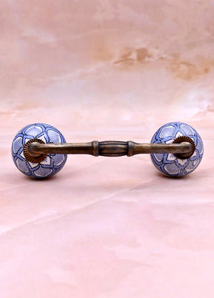 Light Blue Design on White Ceramic Knob Door Pull