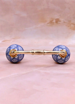Light Blue Design on White Ceramic Knob Door Pull