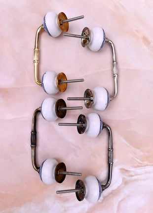 Light Blue Design on White Ceramic Knob Door Pull