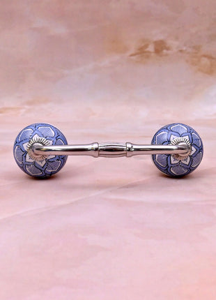 Light Blue Design on White Ceramic Knob Door Pull