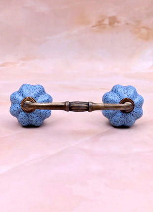 Handmade Light Blue Speckled Ceramic Flower Door Pull