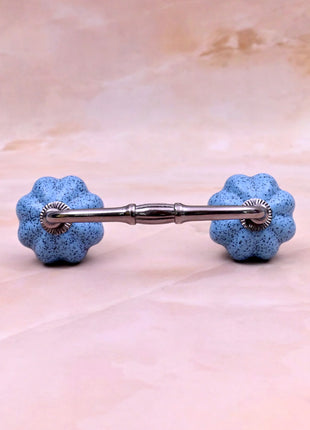 Handmade Light Blue Speckled Ceramic Flower Door Pull