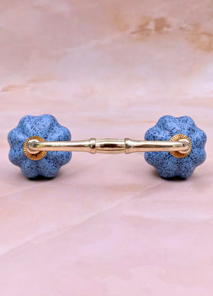 Handmade Light Blue Speckled Ceramic Flower Door Pull