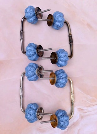 Handmade Light Blue Speckled Ceramic Flower Door Pull