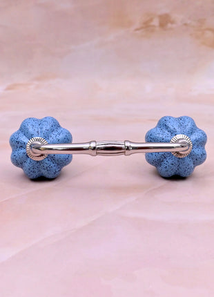 Handmade Light Blue Speckled Ceramic Flower Door Pull
