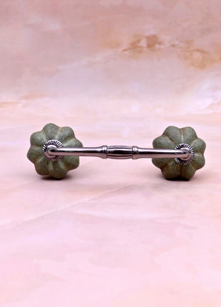 Olive Green Rustic Flower Ceramic Door Pull
