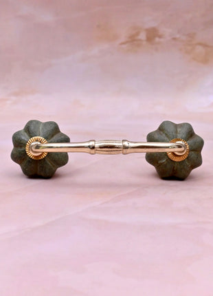 Olive Green Rustic Flower Ceramic Door Pull