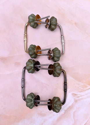 Olive Green Rustic Flower Ceramic Door Pull