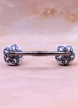 White Ceramic Flower Knob with Black Floral Pattern Door Pull