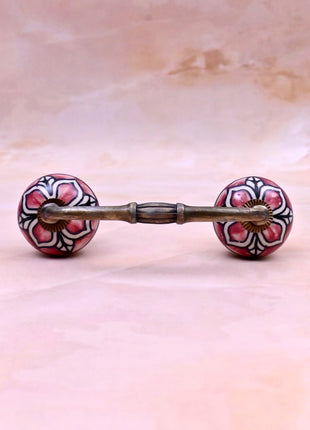 Red Ceramic Flower Knob with White & Black Floral Pattern Door Pull