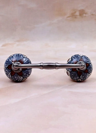 Brown & Gray Flower Design on White Ceramic Knob Door Pull