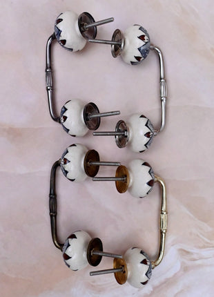 Brown & Gray Flower Design on White Ceramic Knob Door Pull