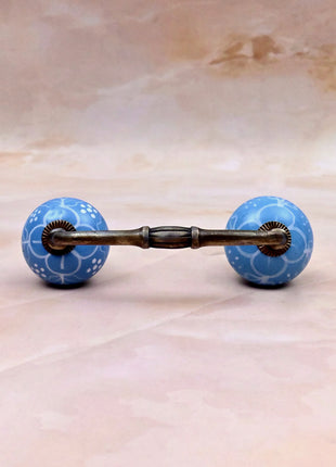 White Design on Turquoise Base Ceramic Knob Door Pull