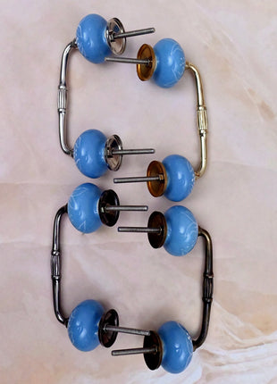 White Design on Turquoise Base Ceramic Knob Door Pull